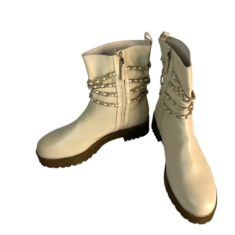 Cecelia Womens  New York Leather Chain Mid Boots New Nude size 11 - Picture 4 of 8